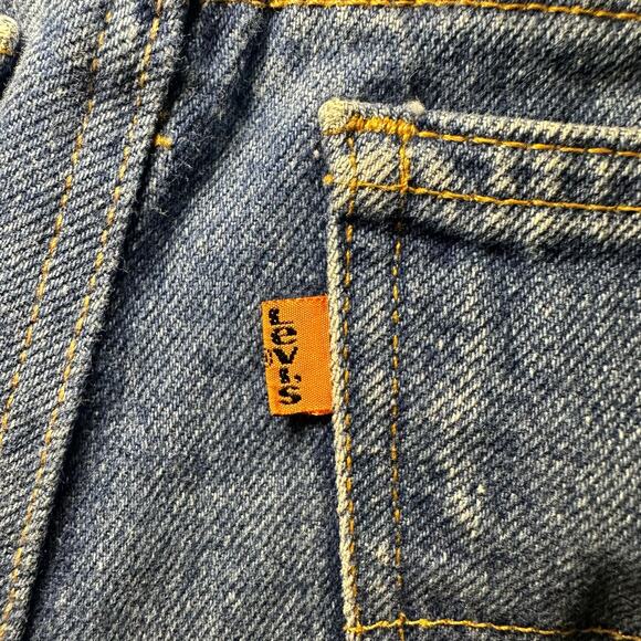 Levis 575 Jean Shorts Women Size 29x3 Orange Tab High Waist Cut Off Dark Denim - Picture 4 of 13